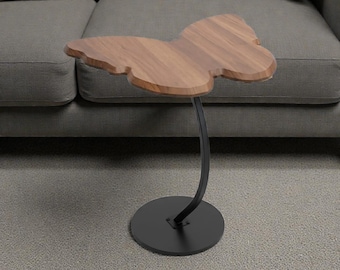Butterfly Side Table - Designer Side Table in Wood Look - Small Coffee Table for Sofa, Bed & Living Room - Coffee Table - Storage Table