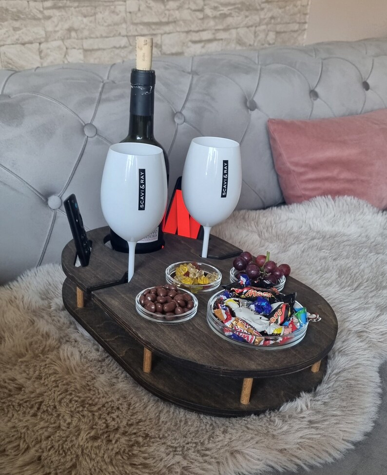 Weinbar mit Glasschalen handgefertigt in Ebenholz geölt Snackbar Snackbox Couchbar Geschenkidee Bild 4