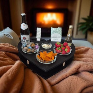 Couch bar with 4 glass bowls in black | handmade | wood | customizable | snack bar | sofa butler | sofa tray | snack box | bedside bar