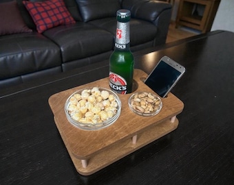 Coffee bar with 2 glass bowls, handmade from YOLO oak wood, customizable snack bar, unique birthday gift