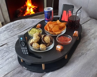 Coffee bar with 4 black glass bowls, snack board, snack bar, snack box