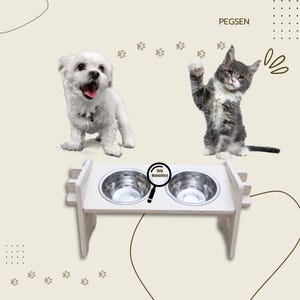 Customizable feeding station in white - Height-adjustable feeding bowl for dogs and cats | Wooden feeding bowl | Dog bowl