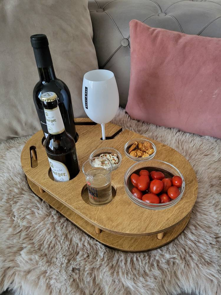 Couchbox Aus Eiche Mit 4 Glasschalen – Deine Snackbar Für Die Couch, Verstellbar & Personalisierbar