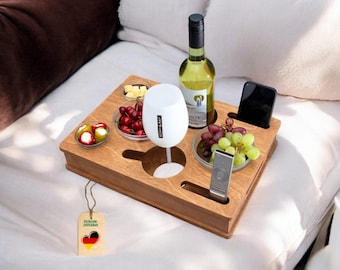 Couch box with 4 glass bowls, customizable, Couch bar snack box | Snack bar | Sofa butler | Couch tray with cup holder | Sofa bar