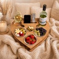 Heart-shaped coffee bar with 4 glass bowls | Sofa butler | Personalized gifts | Handmade | Snack bar for coffee cups and wine glasses