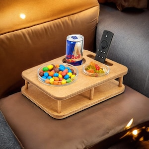 Couch bar with 2 glass bowls handmade from wood YOLO oak customizable snack bar unique birthday gift