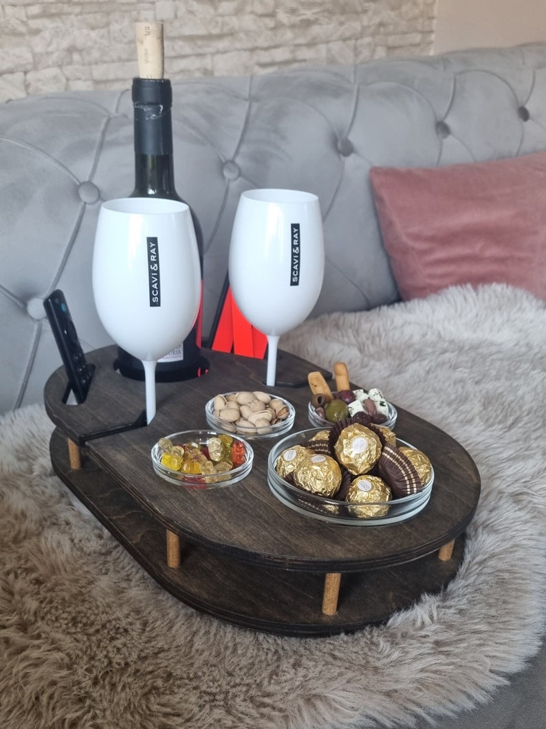 Weinbar mit Glasschalen handgefertigt in Ebenholz geölt Snackbar Snackbox Couchbar Geschenkidee Bild 1