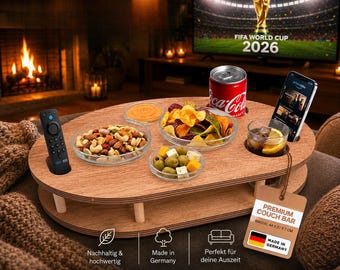Personalized wooden coffee bar | Snack tray with 4 glass bowls, Father's Day gift, tray for movie night, sofa organizer