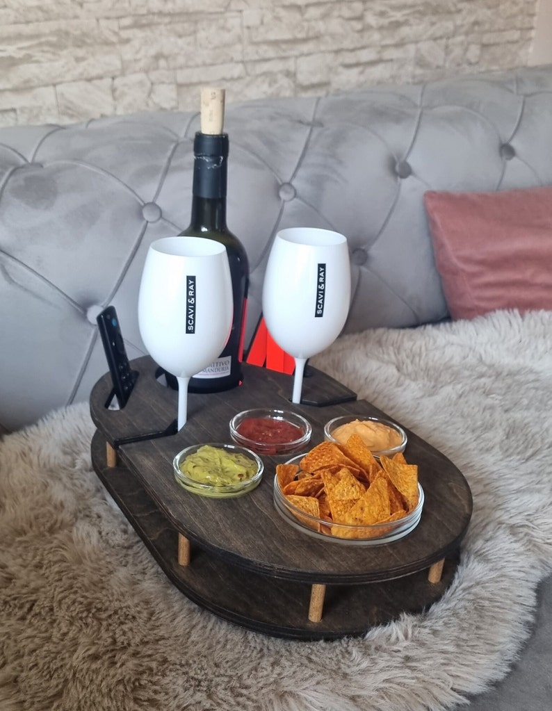 Weinbar mit Glasschalen handgefertigt in Ebenholz geölt Snackbar Snackbox Couchbar Geschenkidee Bild 3