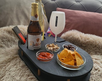 Wein- und Bierbar in schwarz mit 4 Glasschalen Snackbar Snackbox Couchbar Geschenkidee