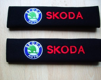 new pair of beautifully embroidered skoda seat belt covers