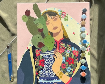 Palestinian Woman Paint by Number Kit: Sabr DIY Art (13.8x15.7 in)