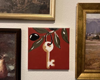 Palestinian Key & Olive Branch Paint-by-Number Mini | 8x8 Framed Canvas | 6 Colors | Includes Paint and Brushes