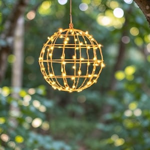 1-Pack, Battery, Handcrafted Outdoor Hanging Light Ball 12",  Fairy Lights, Welded Steel Sphere for Weddings, Patios, and Landscaping