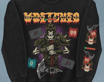 OSRS Dharok | Acid Wash Sweatshirt | Streetwear | Oversized | Old School Runescape For Him | Gift For Her
