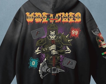 OSRS Dharok | Acid Wash Hoodie | Streetwear | Oversized | Old School Runescape For Him | Gift For Her