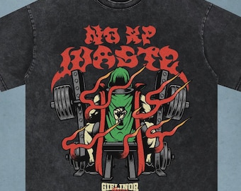 OSRS No XP Waste Shirt, RuneScape Gym Gamer Tee, Funny Workout T-Shirt, Old School Meme Gift, Acid Wash Oversized Tee