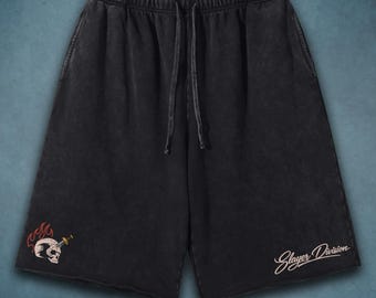 OSRS Slayer Gym Shorts, Acid Wash, Oversized Raw Hem Shorts