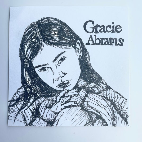 Gracie Abrams - handmade black pen wall decor drawing