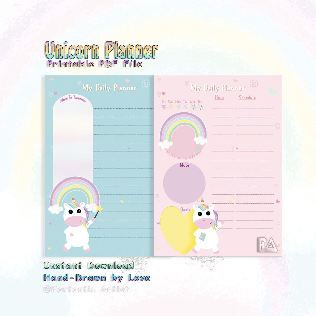 Unicorn Hand Drawn Planner Printable Kids to Do List Bundle - Etsy