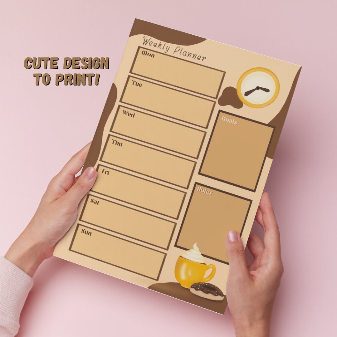 Coffee Lover's Printable Planner Brown Weekly Scheduler Espresso Cup