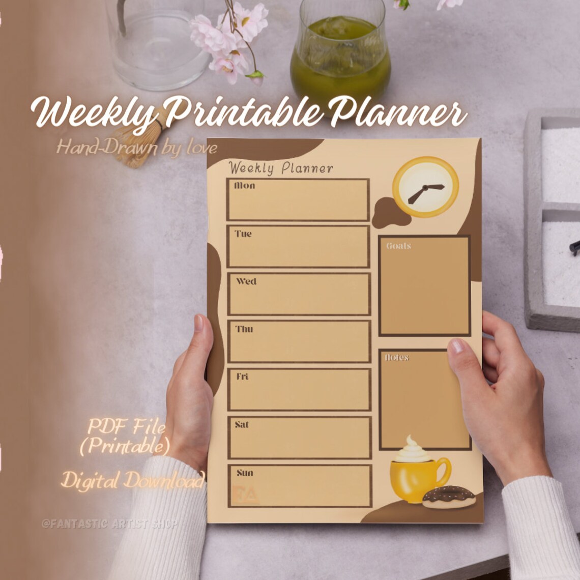 Coffee Lover's Printable Planner Brown Weekly Scheduler Espresso Cup