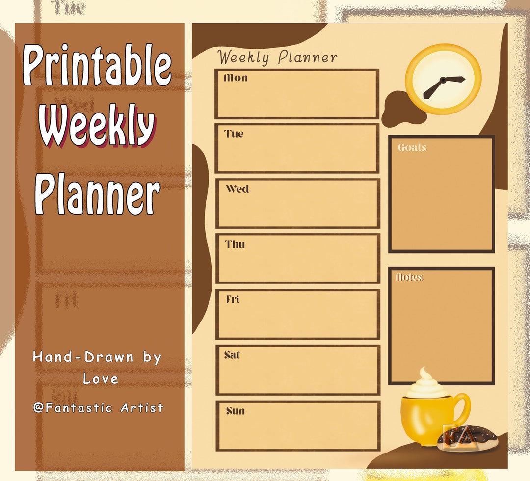 Coffee Lover's Printable Planner Brown Weekly Scheduler Espresso Cup