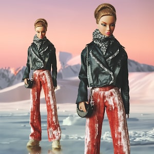 Biker jacket + pink velvet pants - Poppy Parker / Fashion Royalty / Nu Face / 12&quot; doll clothes