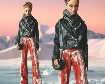 Biker jacket + pink velvet pants - Poppy Parker / Fashion Royalty / Nu Face / 12&quot; doll clothes