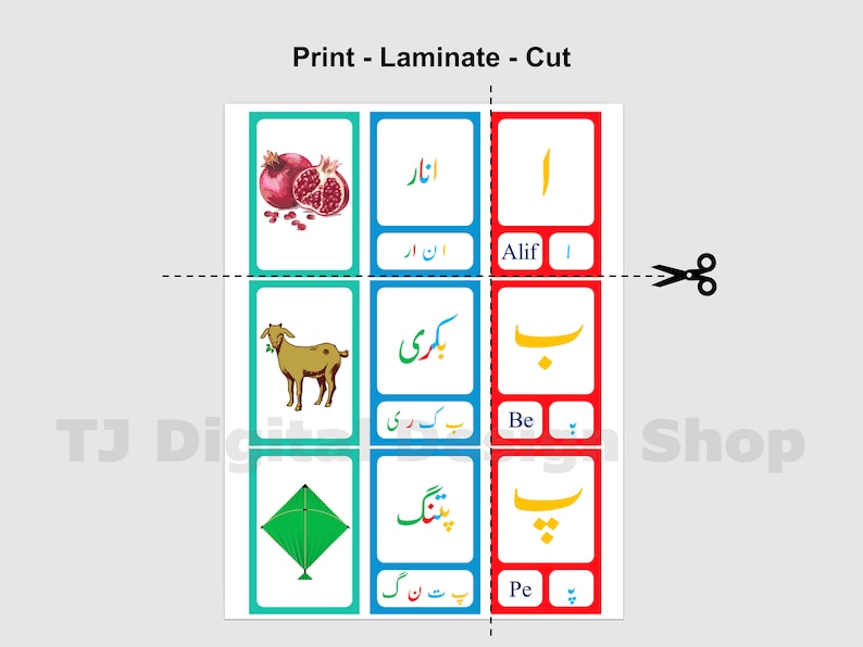 Urdu Alphabet Flashcards for Kids, Urdu Alphabet Flashcards With