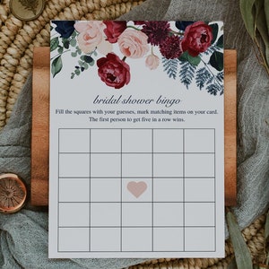 Floral Bingo Bridal Shower Game Template, Editable Shower Decor, Printable Bridal Shower Games, Flower Bridal Shower Game Card, Velvet