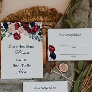 Floral Bridal Shower Game Template, Editable Shower Decor, Printable Bridal Shower How Many Kisses, Bridal Shower Games, Velvet