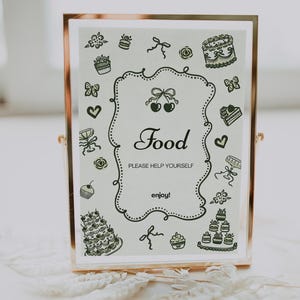 Coquette Bridal Shower Food Sign Editable Whimsical Wedding Food Sign Printable Bridal Shower Sign Elegant Green Wedding Food Sign
