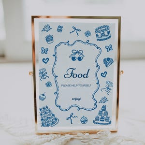 Coquette Bridal Shower Food Sign Editable Whimsical Wedding Food Sign Printable Bridal Shower Sign Elegant Blue Wedding Food Sign