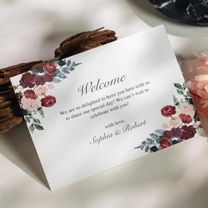 Etichetta per borsa di benvenuto per matrimonio floreale, adesivi per borsa di benvenuto modificabili, etichette per borsa di benvenuto per matrimonio stampabili per gli ospiti, benvenuto per matrimonio floreale, velluto