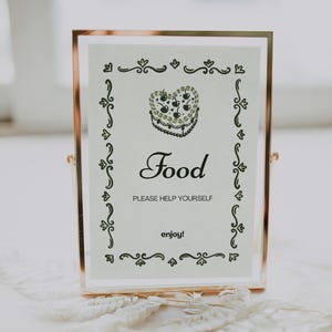 Coquette Bridal Shower Food Sign Editable Whimsical Wedding Food Sign Printable Bridal Shower Sign Elegant Green Wedding Food Sign