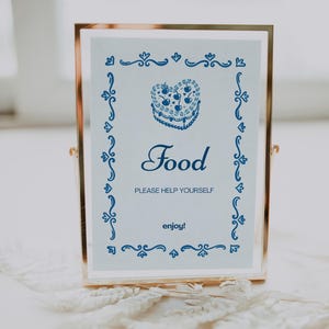 Coquette Bridal Shower Food Sign Editable Whimsical Wedding Food Sign Printable Bridal Shower Sign Elegant Blue Wedding Food Sign