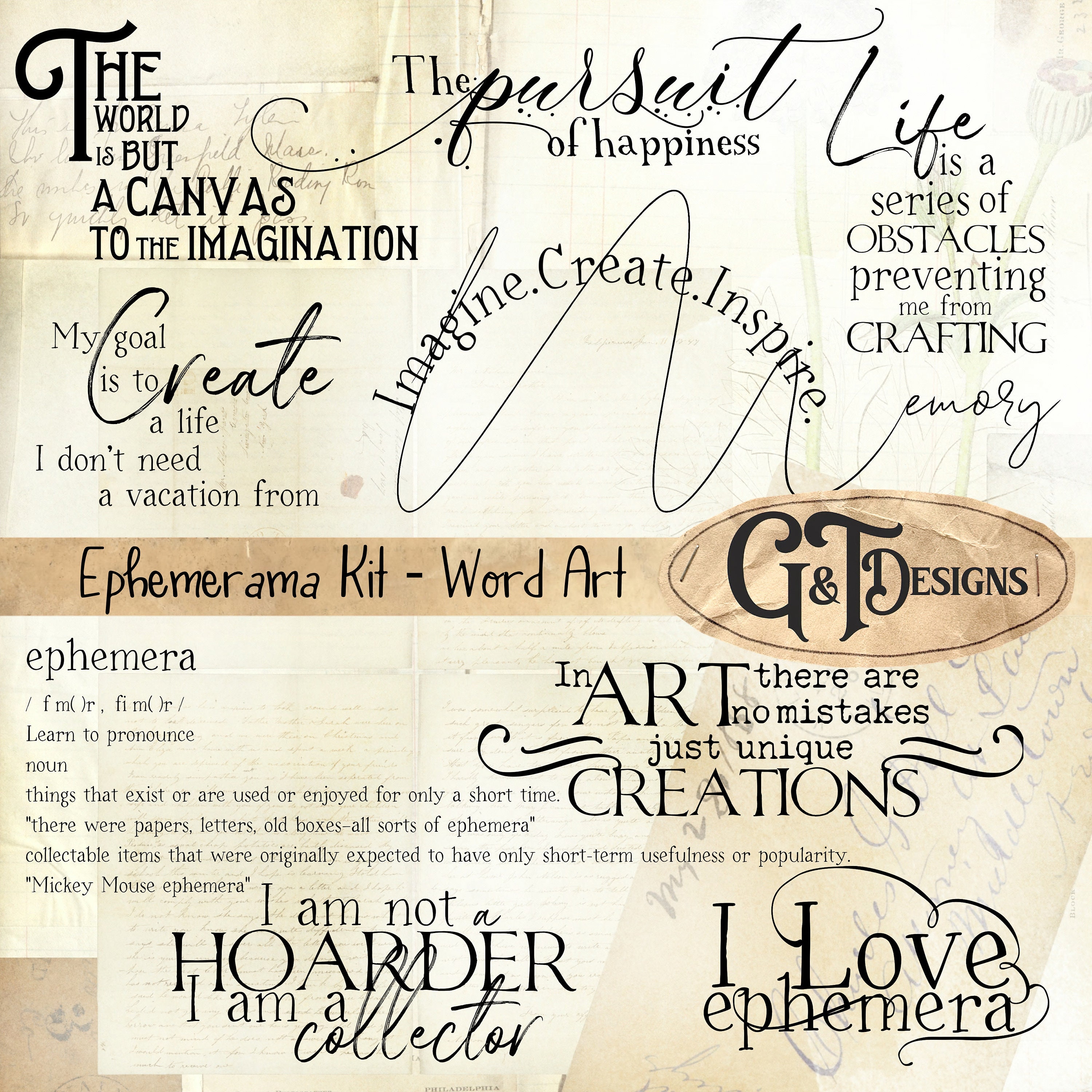 Vintage Ephemera Kit &amp; Printable Sheets Ephemerama Kit - Etsy
