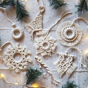 Macrame Ornaments | Boho Christmas Decor | Handmade Unique Holiday Decor | Modern Boho Christmas Ornaments | Stocking Tag | X-Mas Car Charm