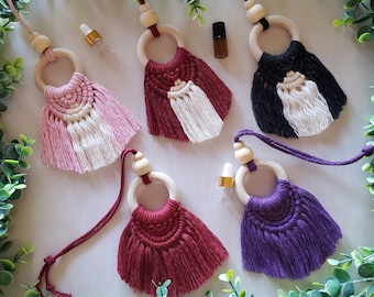 Boho Macrame Car Charm: Essential Oil Diffuser with Fringe