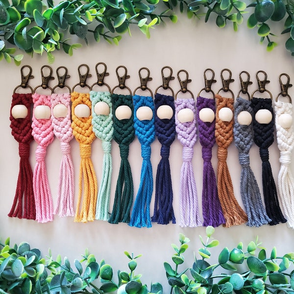 Macrame Keychain | Small Boho Keychain with Bead | Gifts for Her | Multiple Colors Available | Bridesmaids Gifts | Minimalistic Keychain