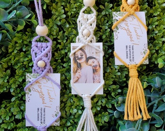 Macrame Polaroid Car Charm: Boho Rearview Mirror Photo Hanger