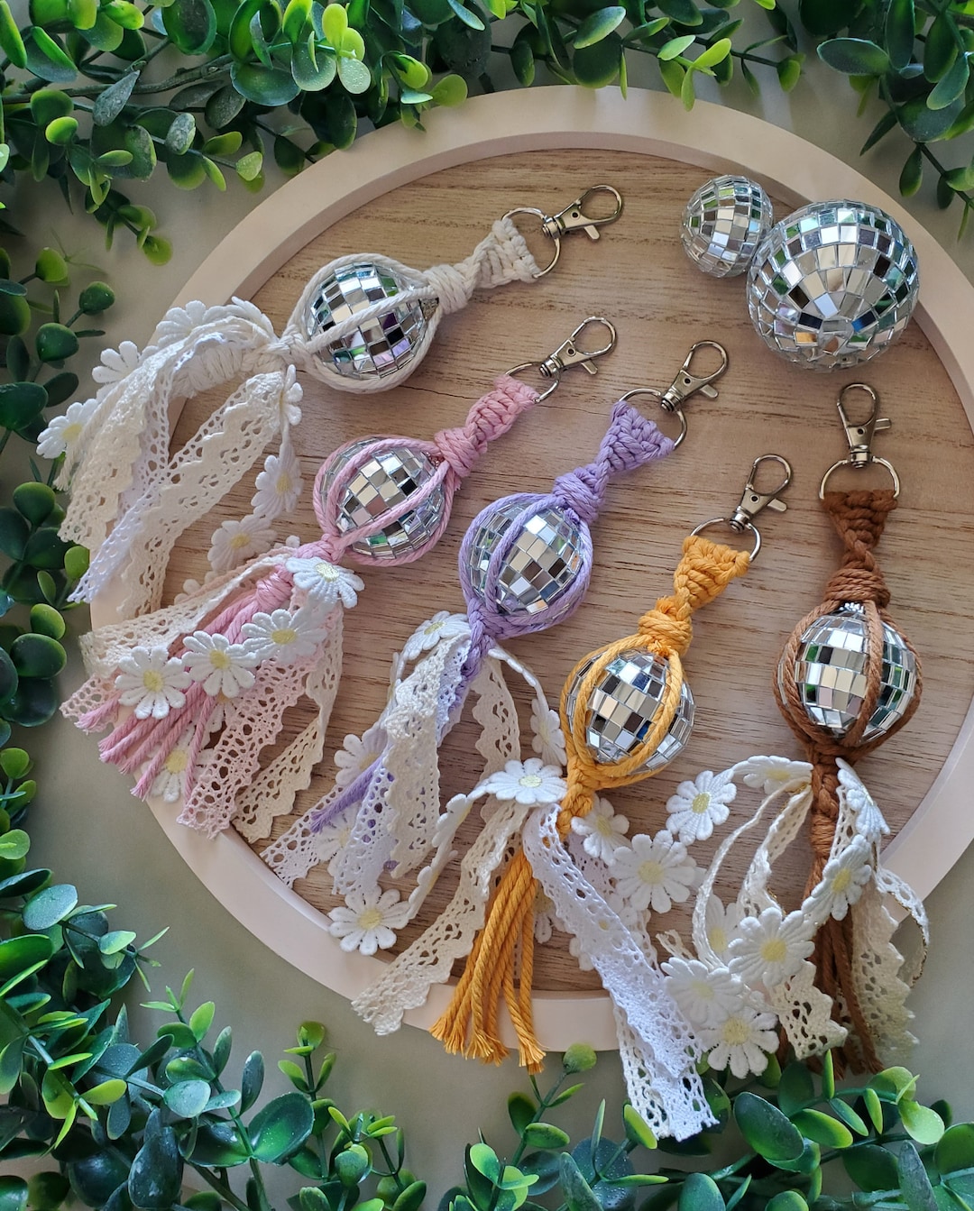 Disco Diasy Macrame Disco Ball Bag Charm/keychain Macrame Etsy