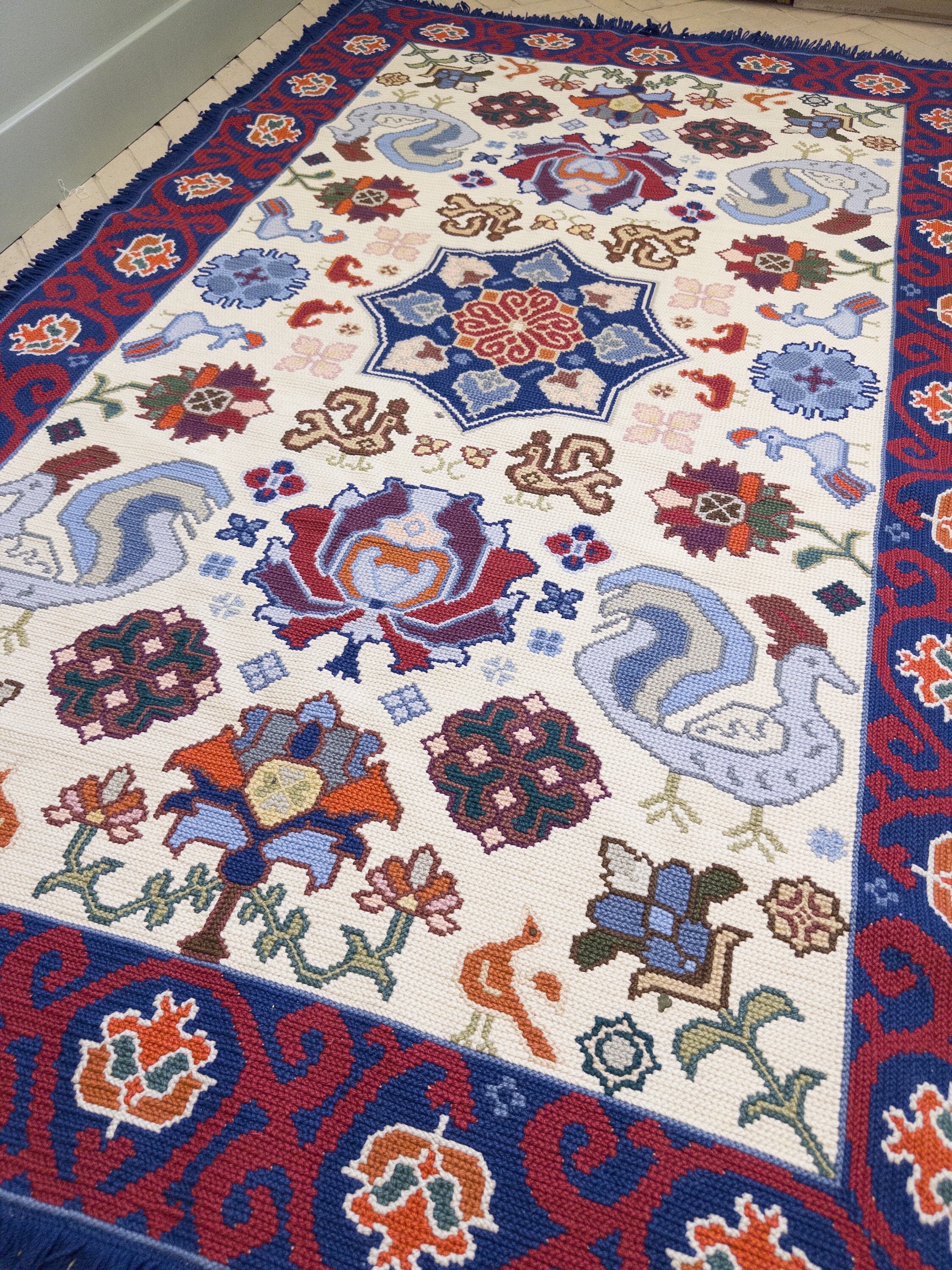 Portuguese Hand Knotted Arraiolos Rug