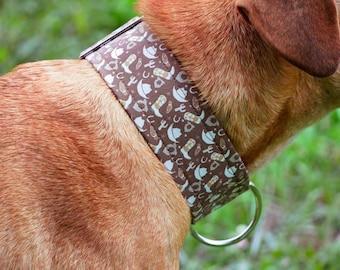 Cowboytryckt hundhalsband: Handgjort västerländskt halsband, tjockt 5 cm halsband