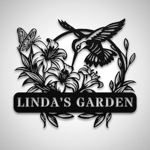 Personalized Hummingbird & Flowers Metal Sign - Custom Outdoor Garden Art, Durable Bird, Floral Decor for Nature Lovers, Unique Gift Idea