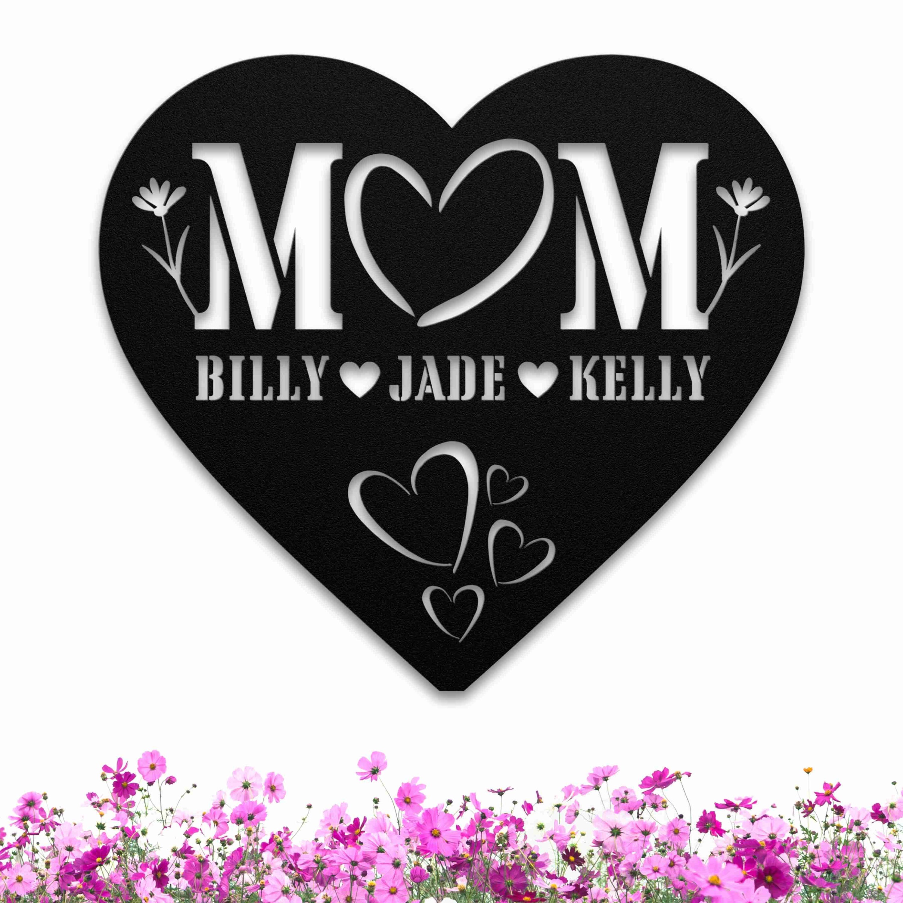 Personalized Heart Metal Mom Sign: Engraved Family Names, LED Option - Etsy