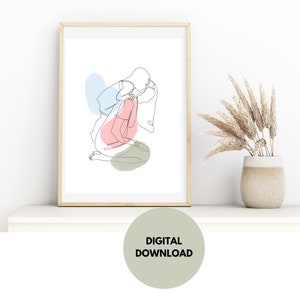 Mother&#39;s day gift art Birthday gift for mom art Mama with child Motherhood Abstract Digital Print Art