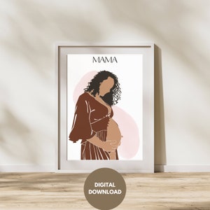 Baby shower print nursery mama gift BIPOC PREGNANCY Pregnant Tanned Mama Digital Download Print Art