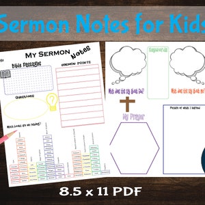 Printable Sermon Notes for Kids, Sermon Notes Digital Kids, Kids Sermon Notes, Sermon Note Page, Sermon Notes for Kids Template